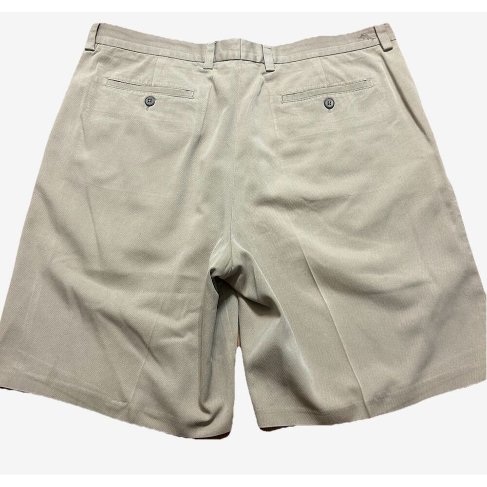 Tommy Bahama Chino Shorts Mens 36 / 9 Khaki Silk Cotton Pleated Casual READ - Picture 3 of 9